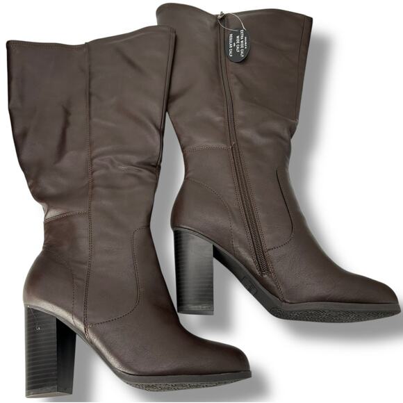 NEW Style & Co Brown Knee High Boots Size 7.5W XWC Wide Calf Riding Heeled - Picture 1 of 7